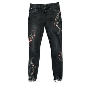 ZARA Premium Denim Collection Embroidered Distressed Hem Skinny Jeans Sz US 4
